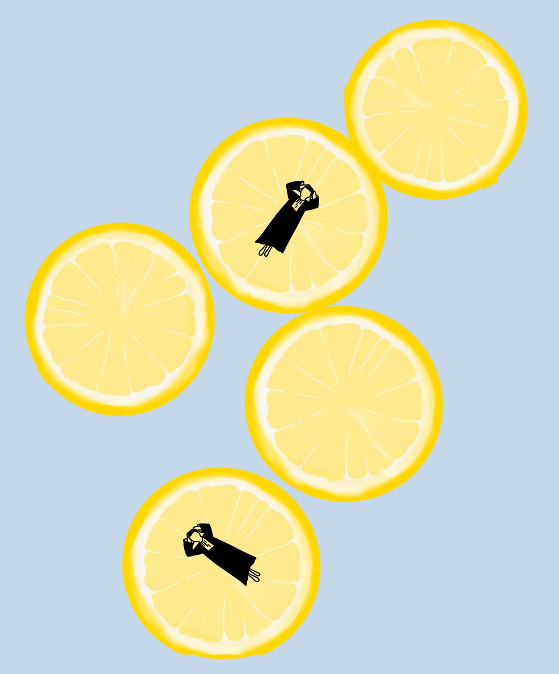 Des avocats qui se détendent sur des tranches de citron